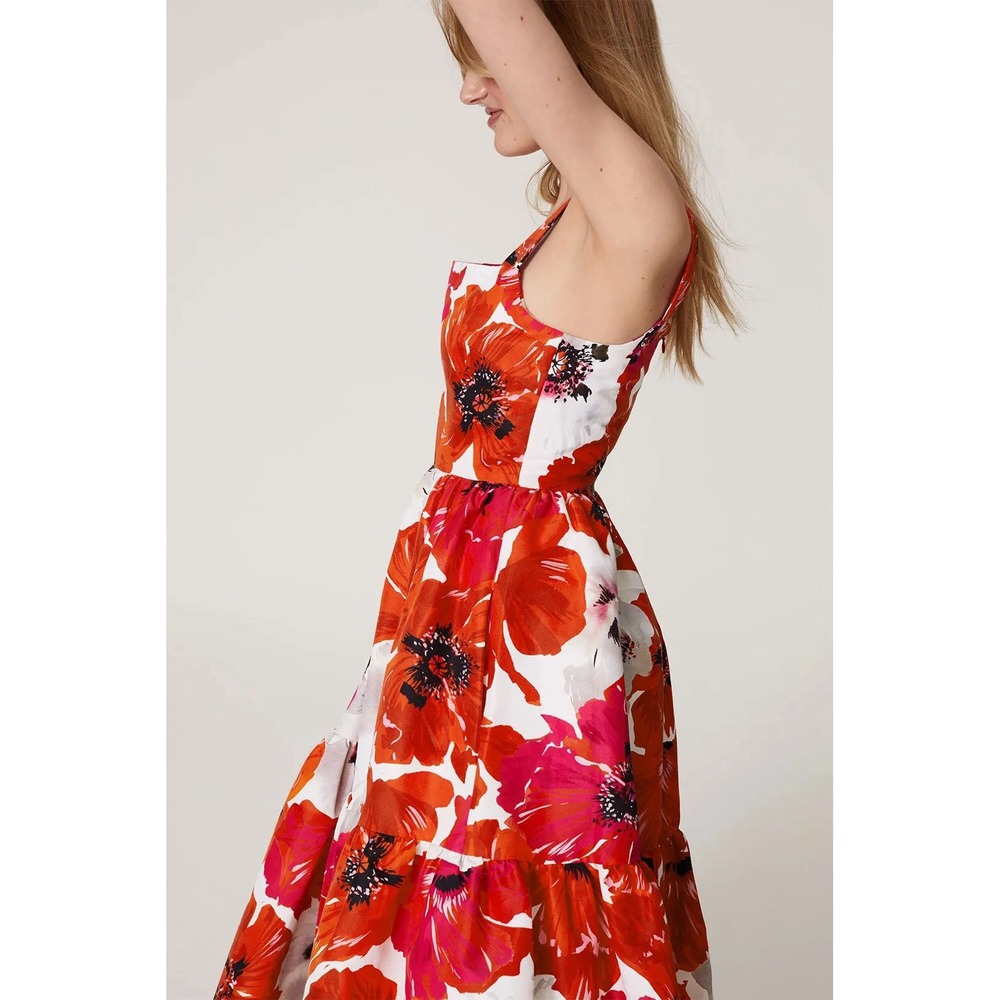 Tanya Taylor Gia Dress Size 2 Red Floral Midi Silk Blend Fit Flare Sundress $545 - Picture 12 of 13